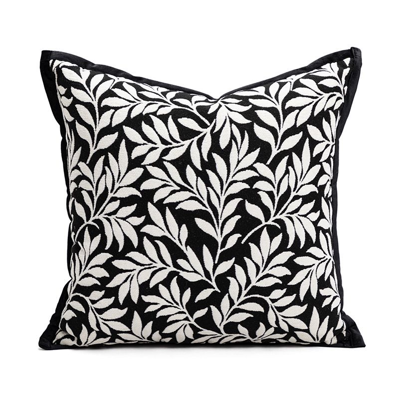45*45cm Leaves Triangle Elegant Two-Piece INS-Style Jacquard Pillow Covers - Black &amp; White Sofa Decor