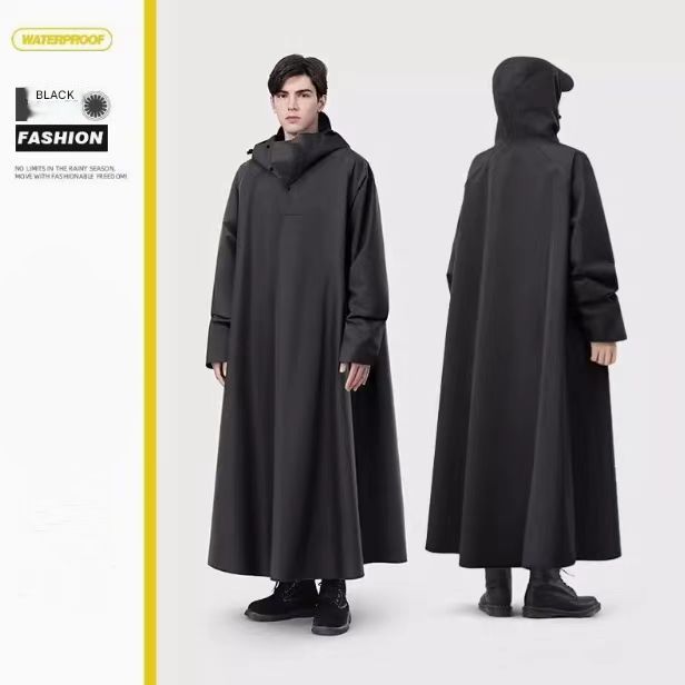 Black Long Full-Body Waterproof Raincoat for Electric Scooters &amp; Motorcycles - Men's and Women's Riding Poncho with Adjustable Hood and Sleeve Design(L)