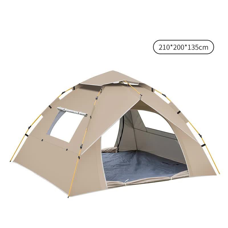 Khaki 3-4 Person Lightweight Camping Tent (210*200*135cm) | UV Protection Silver Coated, Dual Doors &amp; Windows