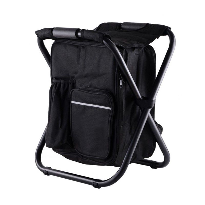 Black Insulated Cooler Backpack Chair - Foldable Stool for Picnics &amp; BBQ