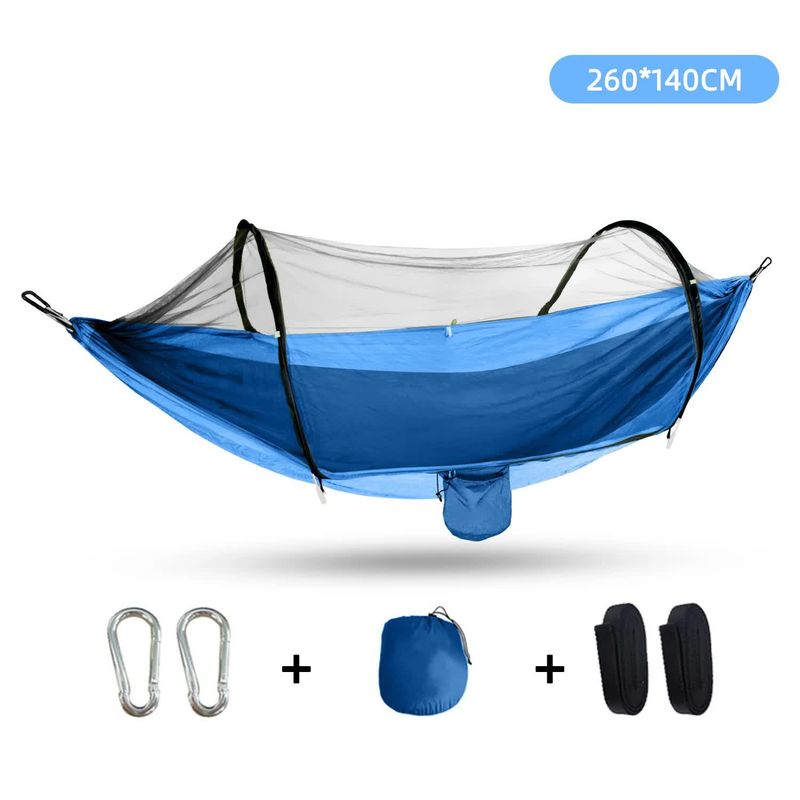 Outdoor Camping Hammock with Mosquito Net - Lightweight 260x140cm, Portable Travel &amp; Hiking Gear Blue