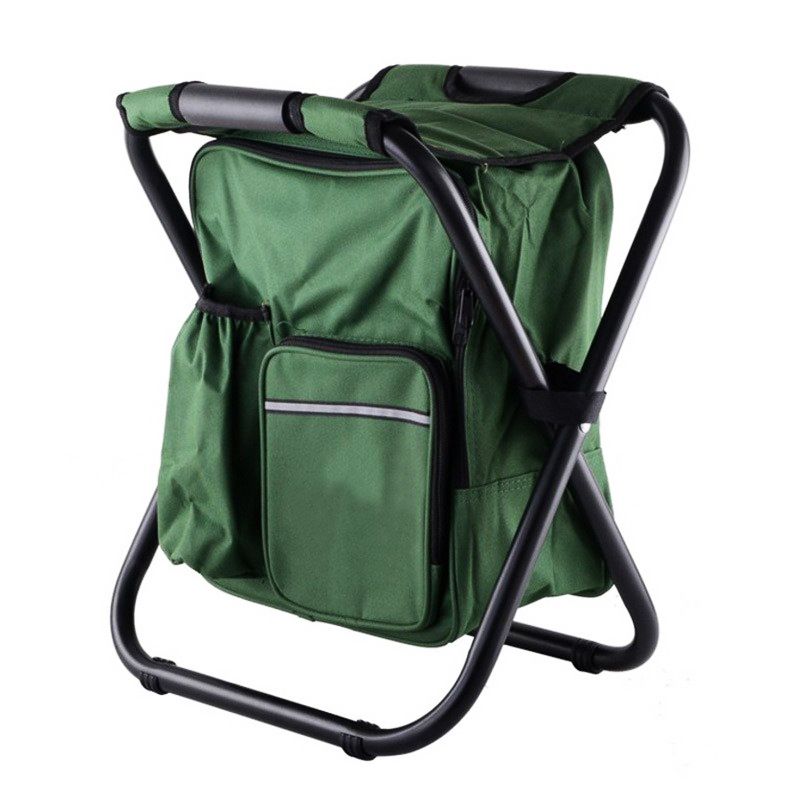 Green Insulated Cooler Backpack Chair - Foldable Stool for Picnics &amp; BBQ