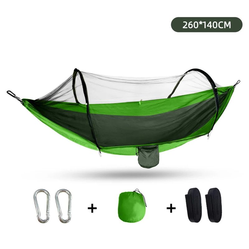 Outdoor Camping Hammock with Mosquito Net - Lightweight 260x140cm, Portable Travel &amp; Hiking Gear Green