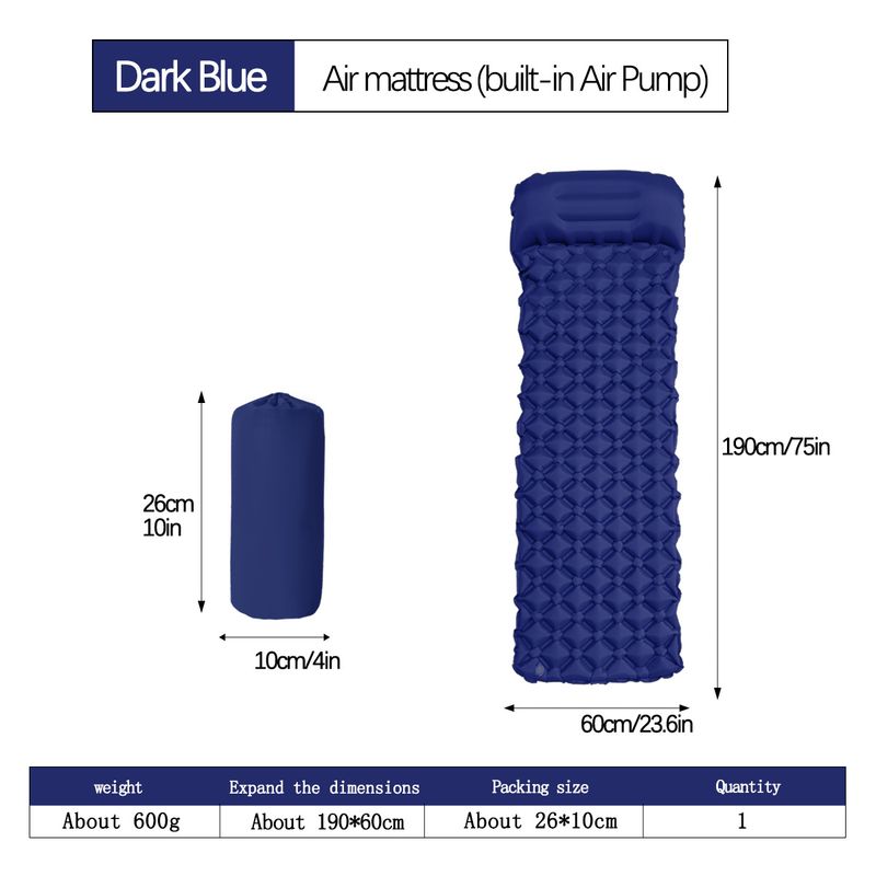 2pc Ultralight Inflatable Camping Sleeping Mat with Integrated Pillow - Waterproof 40D Nylon TPU(Dark Blue)