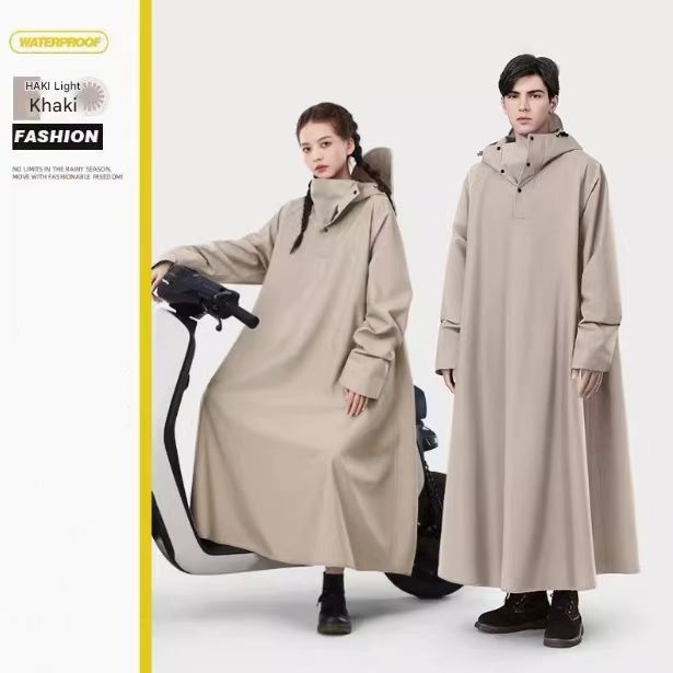 Khaki Long Full-Body Waterproof Raincoat for Electric Scooters &amp; Motorcycles - Men's and Women's Riding Poncho with Adjustable Hood and Sleeve Design(L)