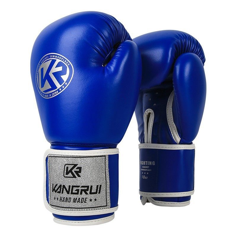 Blue And Silver Durable 8oz PU Leather Boxing Gloves - Padded &amp; Ventilated for Training