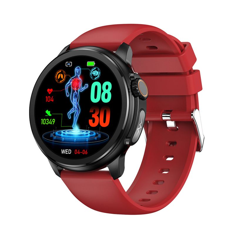 Red Round 1.3 Touch Screen Smartwatch with Heart Rate &amp; Fitness Tracking"