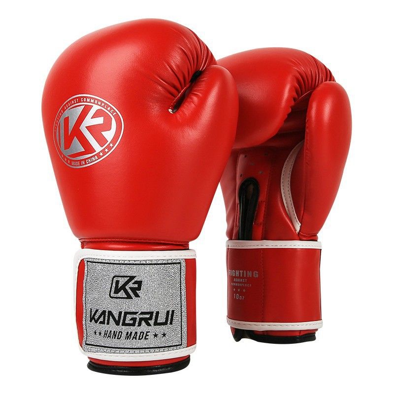 Red And Silver Durable 8oz PU Leather Boxing Gloves - Padded &amp; Ventilated for Training