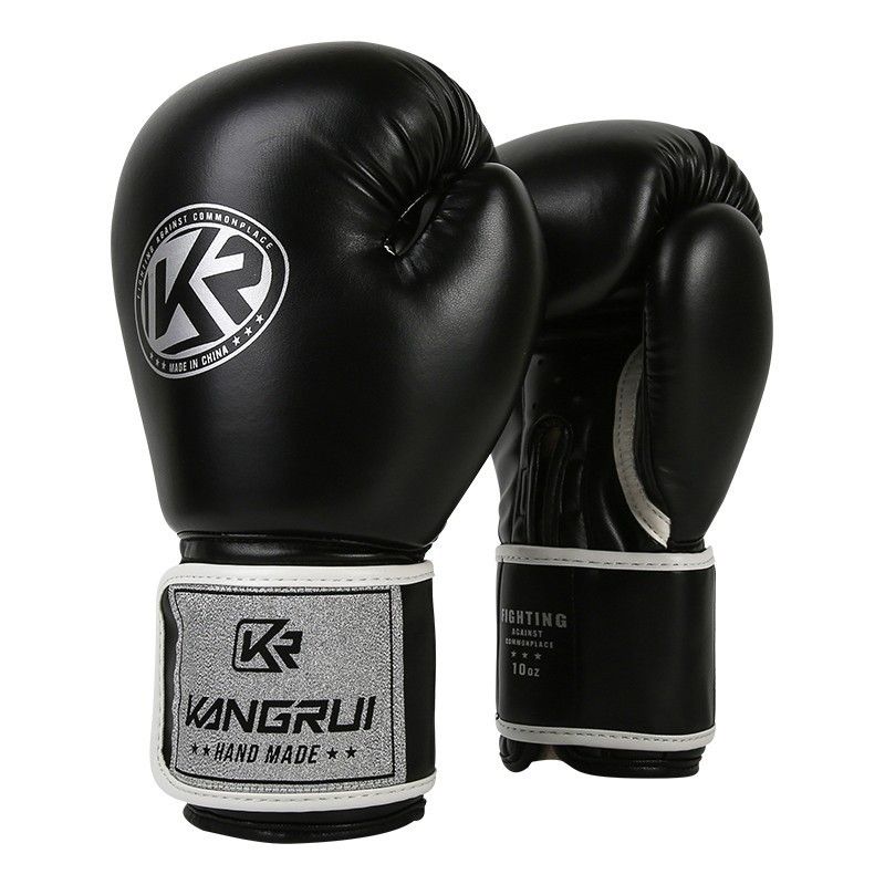 Black And Silver Durable 8oz PU Leather Boxing Gloves - Padded &amp; Ventilated for Training