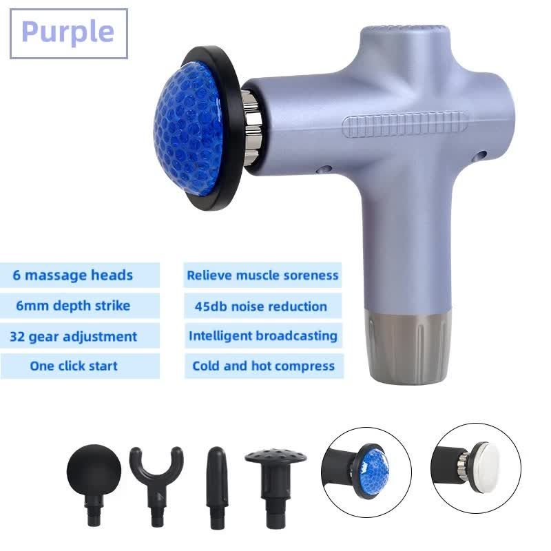 Purple Mini 4-Head Deep Tissue Massage Gun - Portable Wireless Fascia Gun for Muscle Relaxation with Cold &amp; Heat Therapy, LCD Display