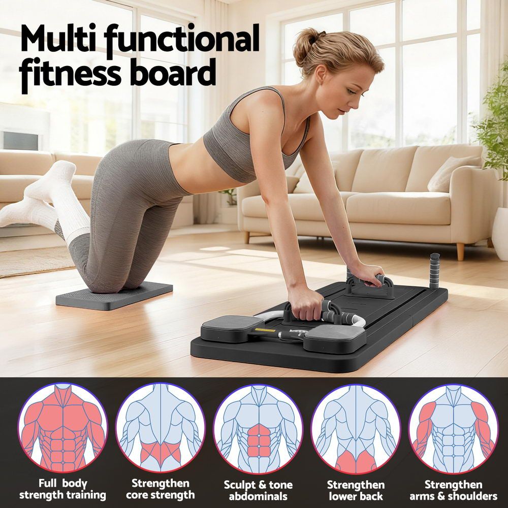 Everfit Pilates Board Foldable Reformer Multi Functional Exercise Trainer Black