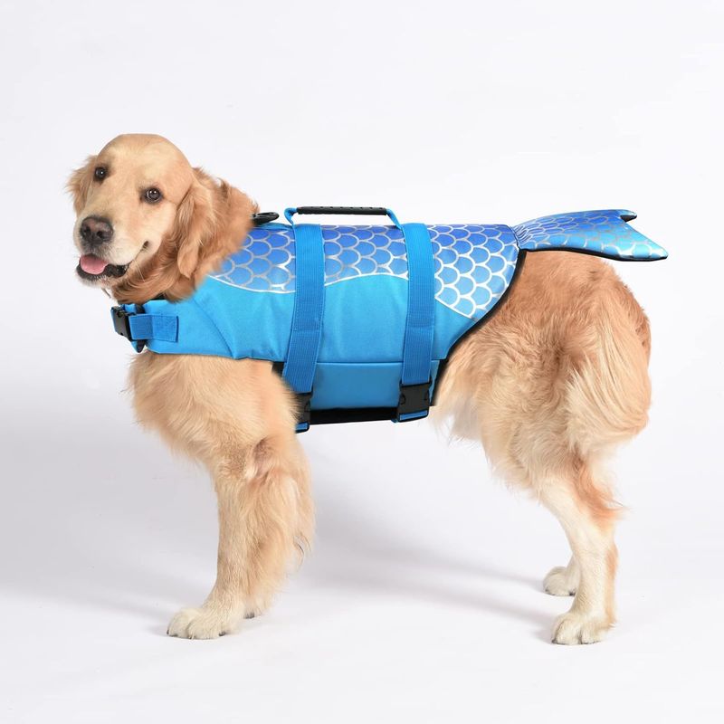 Size S Blue Scales Pattern Pet Life Jacket for Dogs - Summer Swimming Safety Vest with Shark Fin for Small to Large Breeds