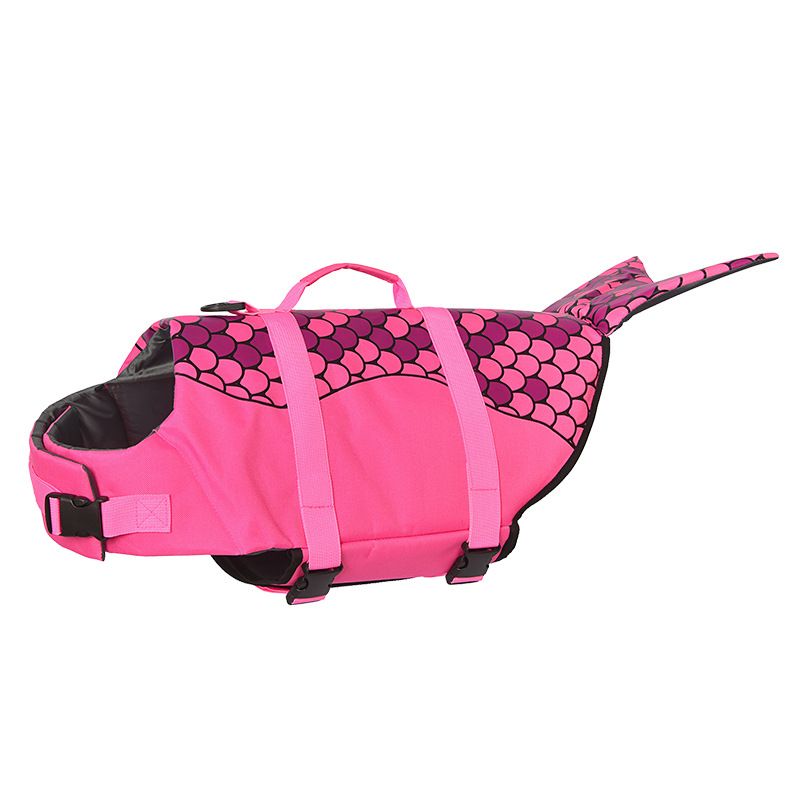 Size XS Pink Scale Pattern Pet Life Jacket for Dogs - Summer Swimming Safety Vest with Shark Fin for Small to Large Breeds
