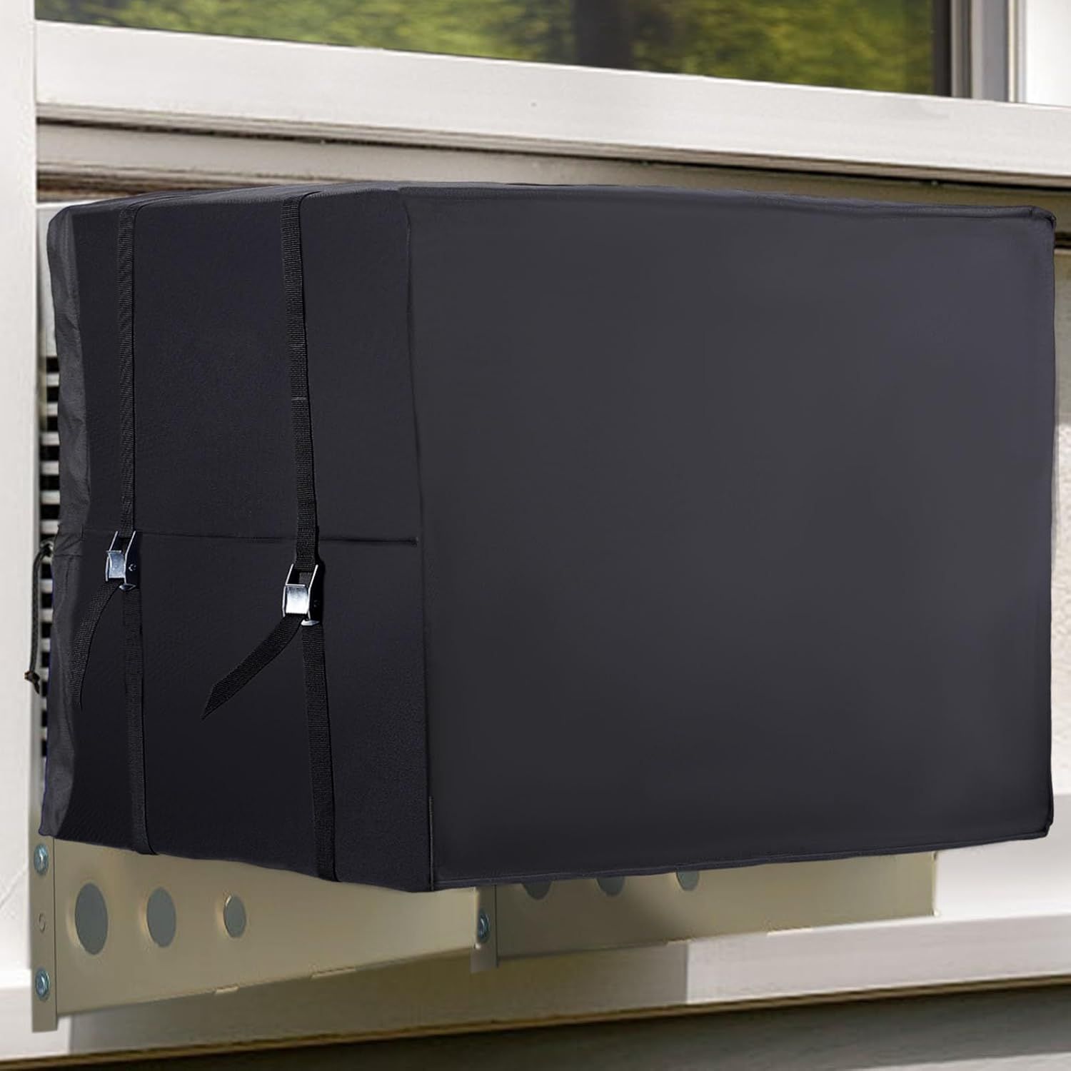 Air Conditioner Covers for Window Units - 3 Layers Insulation Outside AC Cover with Elastic Drawstring Metal Buckle Strap, Outdoor Winter Waterproof AC Canopy Sun Shade - 27.5 × 22.5 × 18.5 Inch