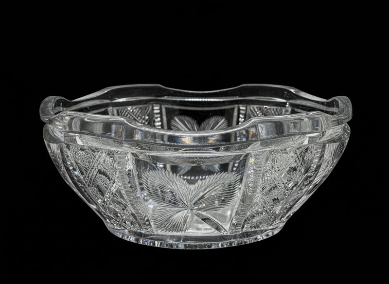 Bowl, Panels Of Engraved Strawberry With Triple Miter Panel Highlights