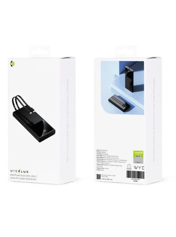 Wye Flux 10000Mah Power Bank With Usb-C &amp; 8-Pin Cables