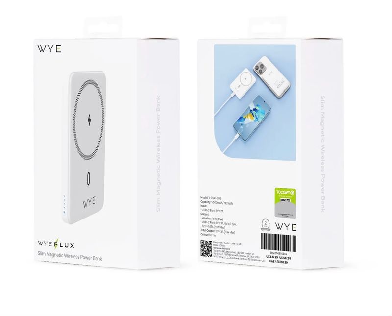 Wyeflux Slim Magnetic 5K Portable Power Bank - White