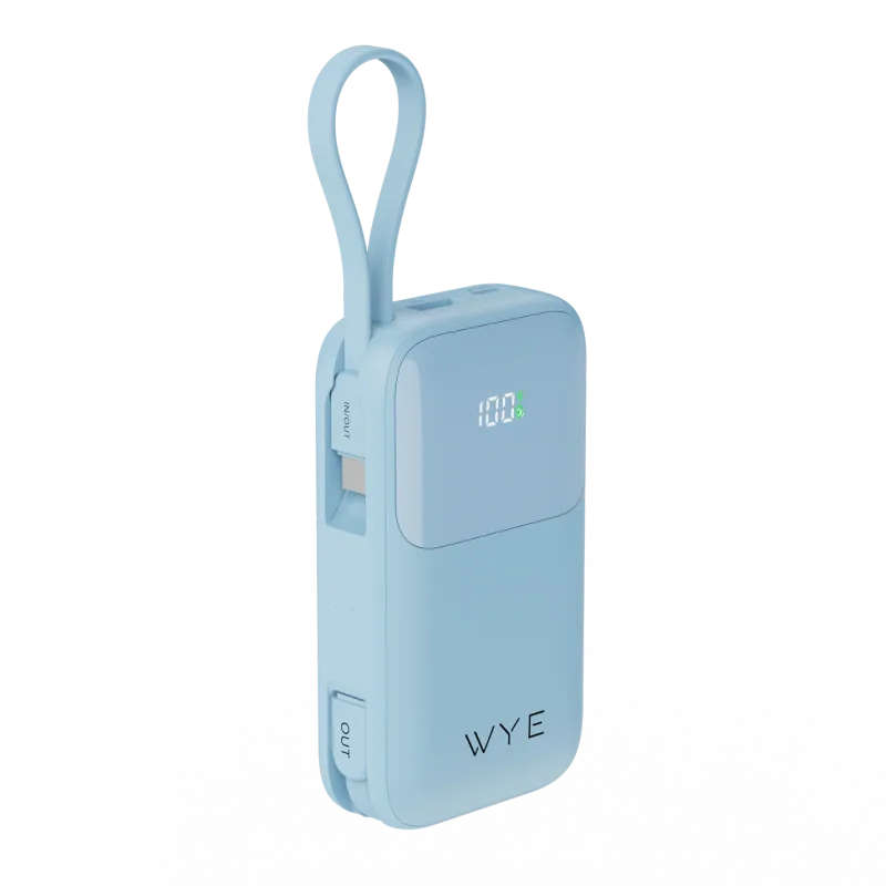WYEFLUX Fast Charging Power Bank with Built-in Cables 10k mAh - Sky Blue