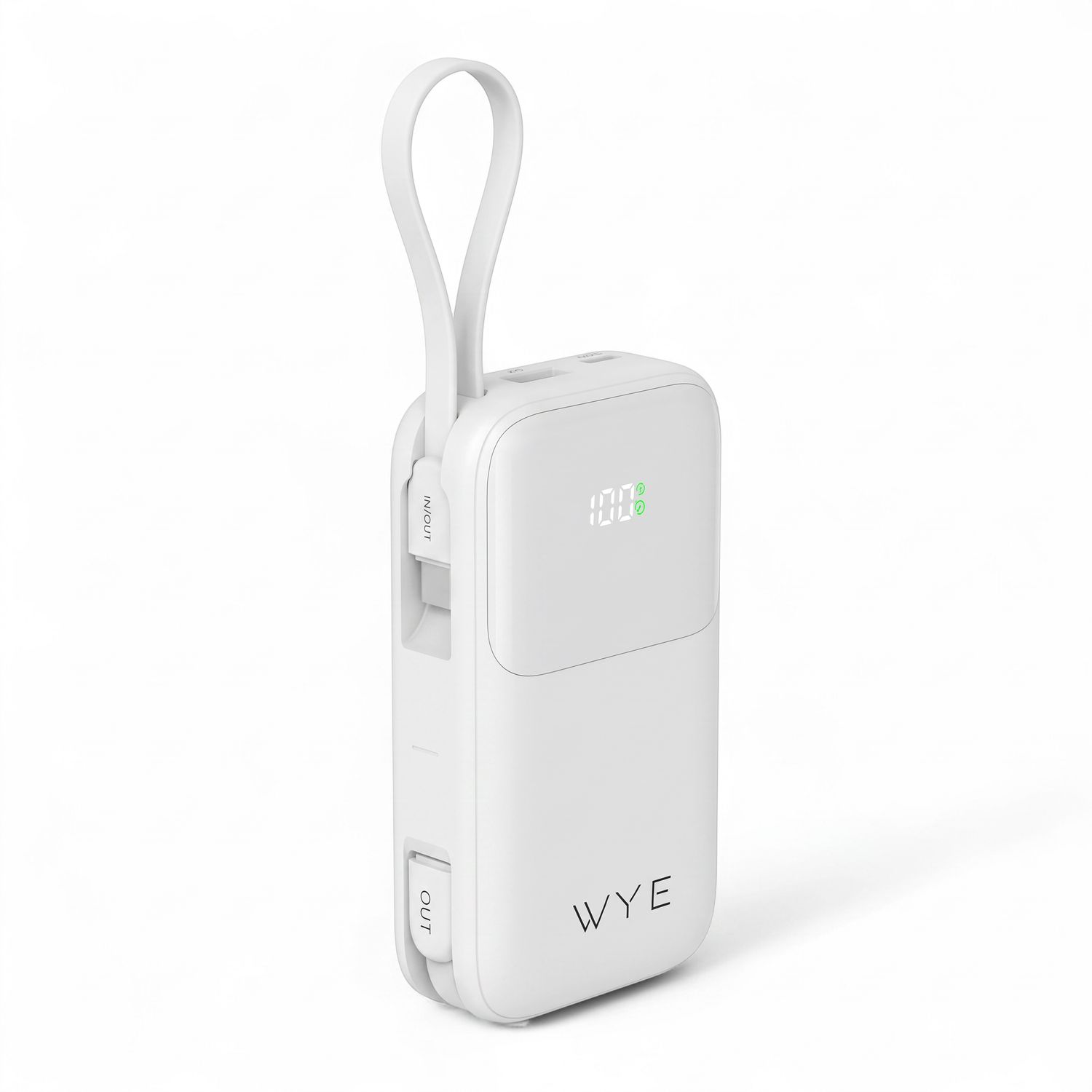 Wyeflux Fast Charging Power Bank With Built-In Cables 10K Mah - White