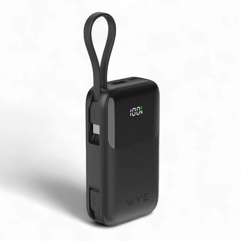 WYEFLUX Fast Charging Power Bank with Built-in Cables 10k mAh  - Black