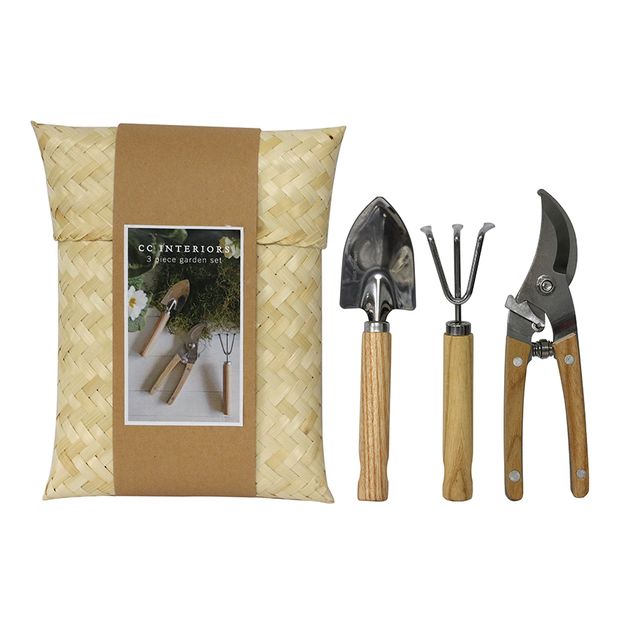 Garden Tool Set in Woven Bamboo Kete Pouch