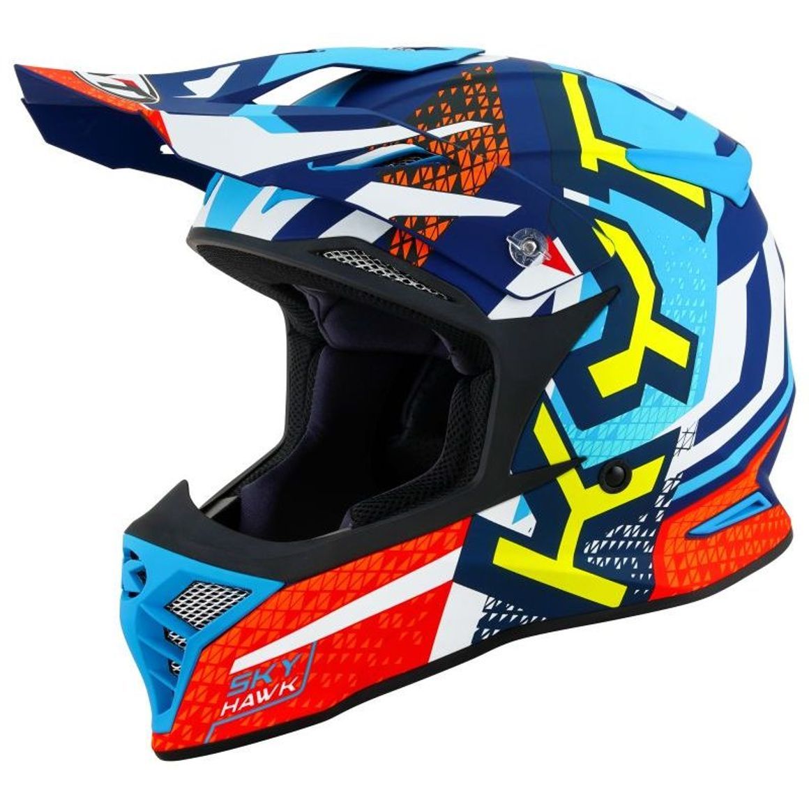 Casco Cross KYT SKYHAWK HYPERFLOW - (Matt Light Blue/Red)