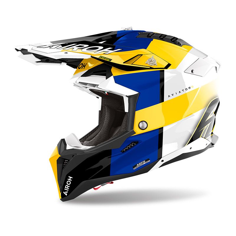 Casco Cross AIROH AVIATOR 3 MONARCH - (Blue/Yellow Gloss)