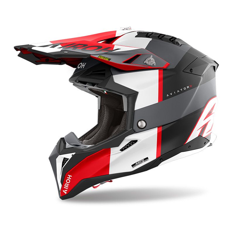 Casco Cross AIROH AVIATOR 3 MONARCH - (Grey/Red Matt)