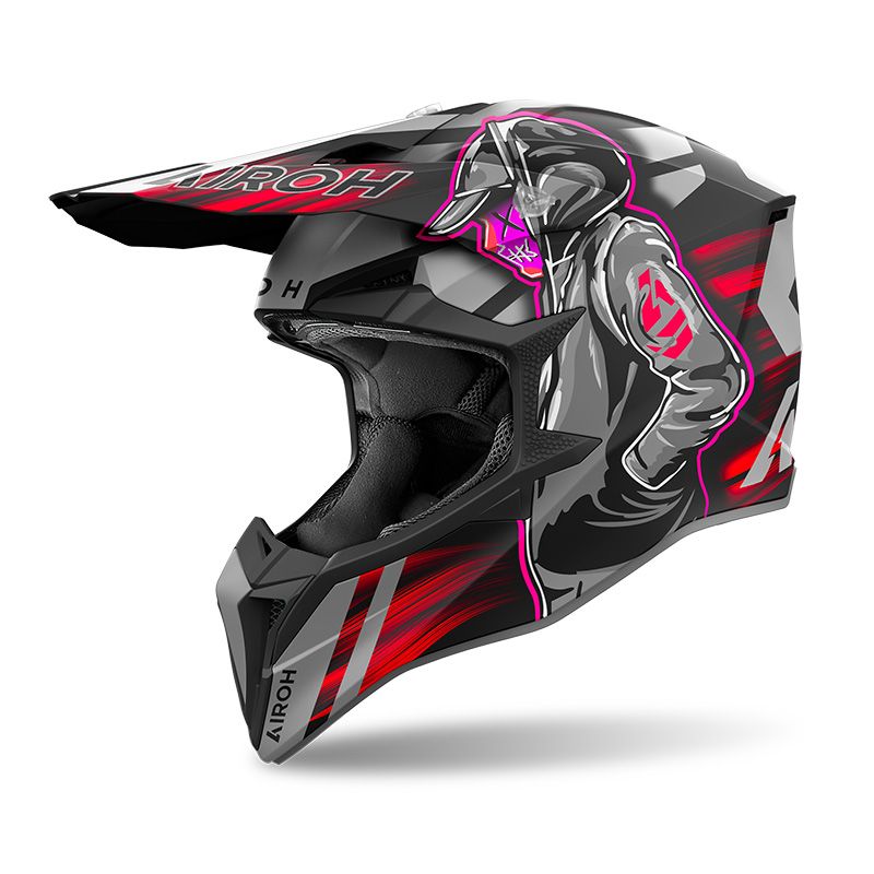 Casco Cross AIROH WRAAAP CYBER - (Red Matt)