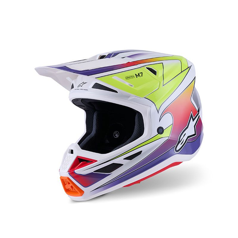 Casco Cross ALPINESTARS S-M7 FUSE ECE2206 - (White/Yellow Fluo/Purple Glossy) Casco Cross ALPINESTARS S-M7 FUSE ECE2206 - (White/Yellow Fluo/Purple Glossy)