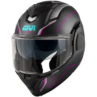 Casco Modulare Ribaltabile GIVI X36 FIBER PULSE - (Matt Black/Silver/Fuchsia)