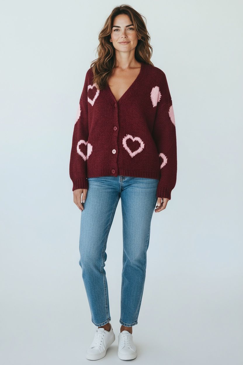 Strickjacke Mona - Weinrot mit Rosé