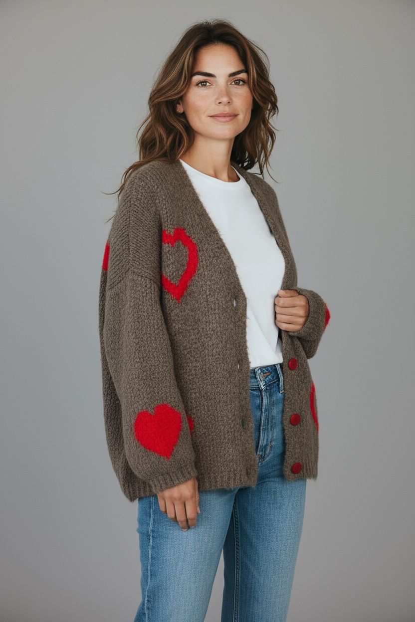 Strickjacke Mona - Braun / Rot