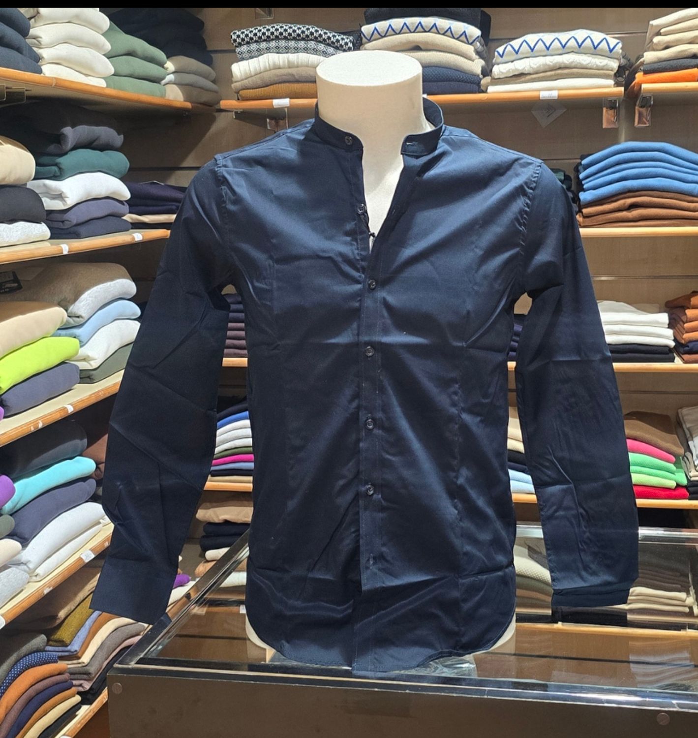 CAMICIA SLIM STRETCH COLLO COREANO - MANICA LUNGA