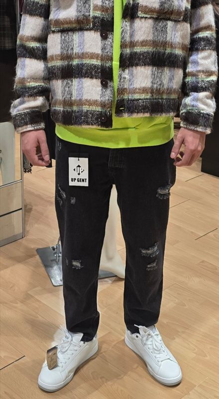 JEANS DENIM REGULAR FIT CON STRAPPI – DARK GREY WASHED