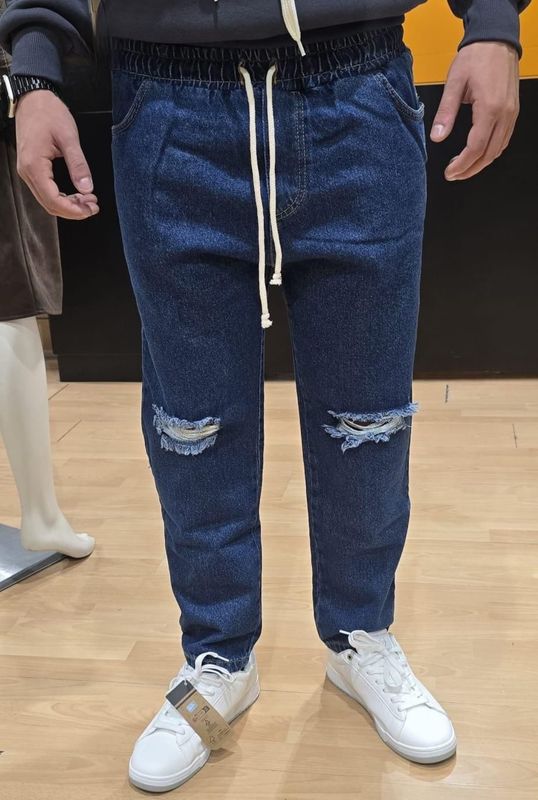 PANTALACCIO JEANS REGULAR FIT CON STRAPPI - DENIM SCURO