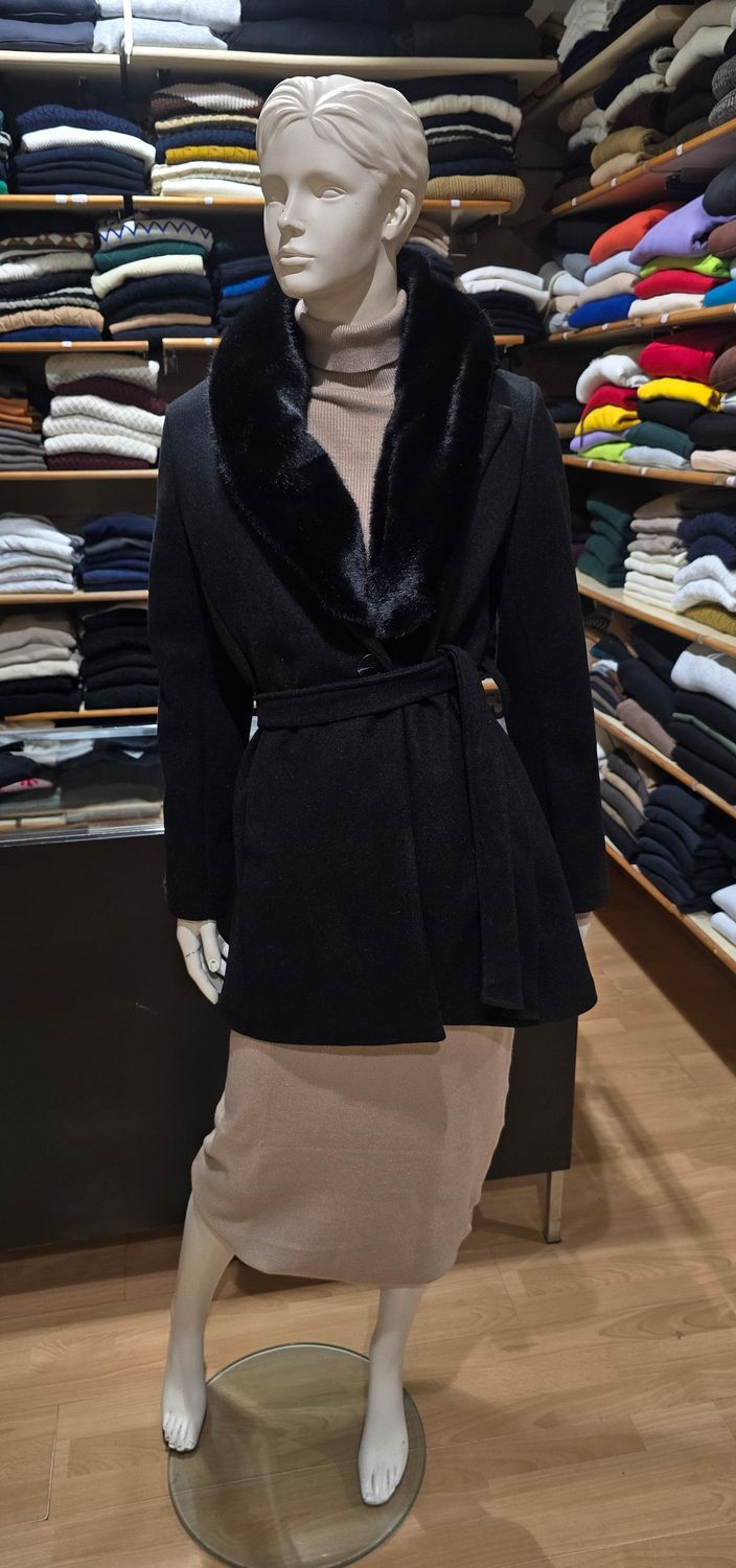 CAPPOTTO 3/4 IN PANNO CON COLLO IN PELLICCIA REMOVIBILE