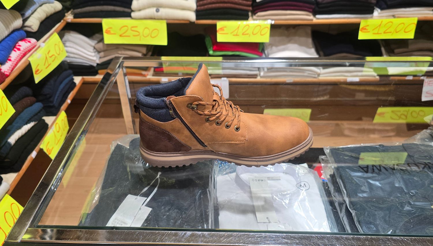 STIVALETTO ALTO ALLACCIATO COL. CUOIO - INSERTO IN JEANS