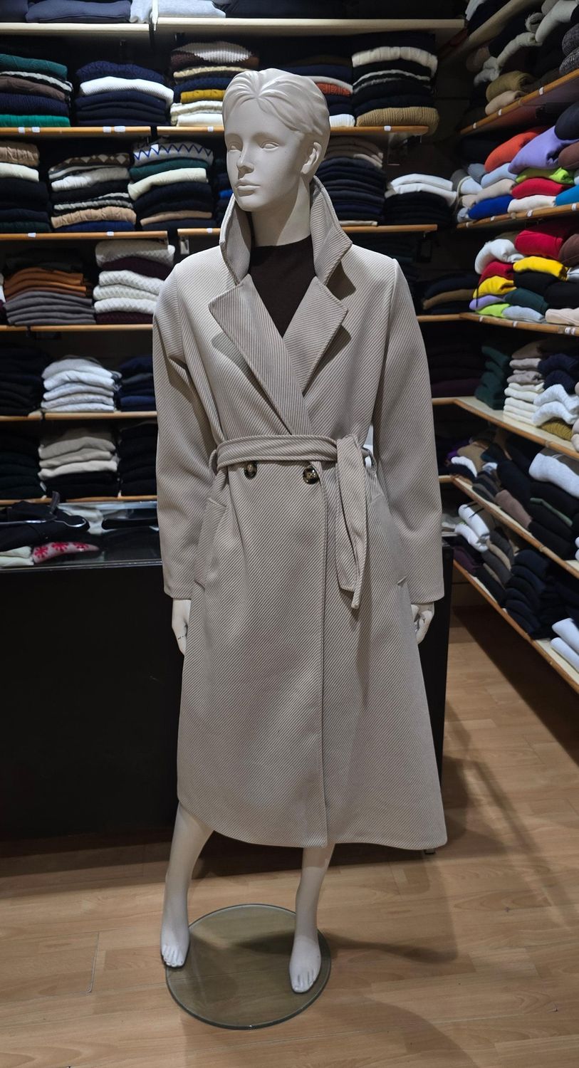 CAPPOTTO LUNGO IN PANNO SPIGATO BICOLOR CON CINTURA