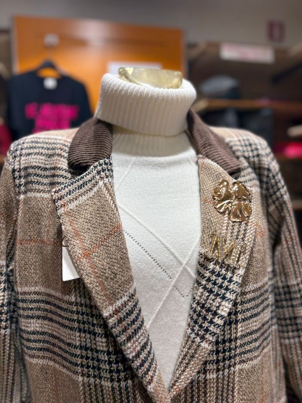 BLAZER IN PANNO CHECK CON COLLO IN VELLUTO — TRENDY CHIC