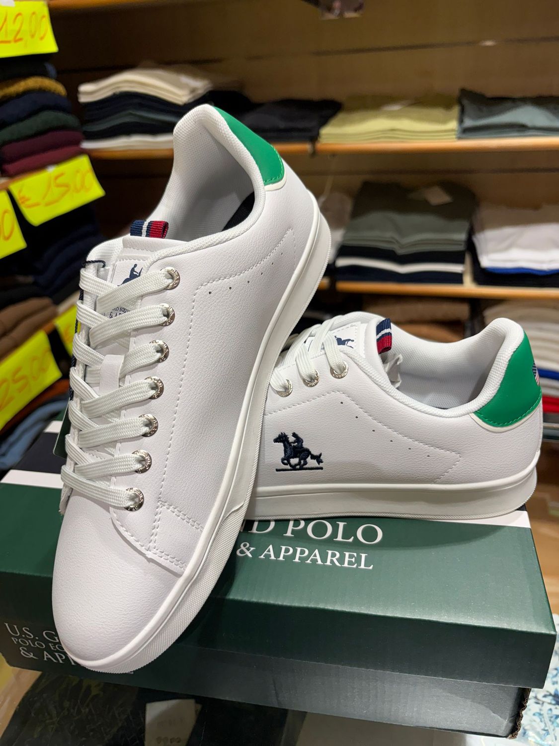 U.S.GRAND POLO SNEAKER BIANCA CON DETTAGLIO VERDE