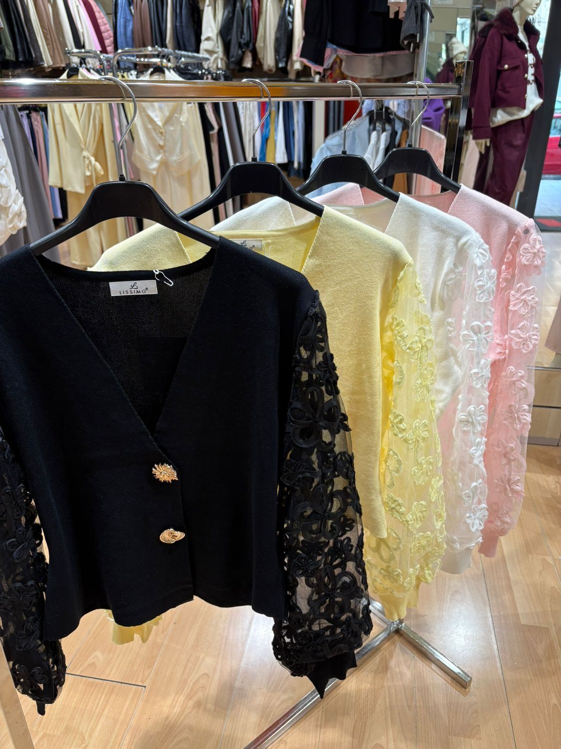 CARDIGAN IN FILO DI COTONE CON MANICHE IN PIZZO