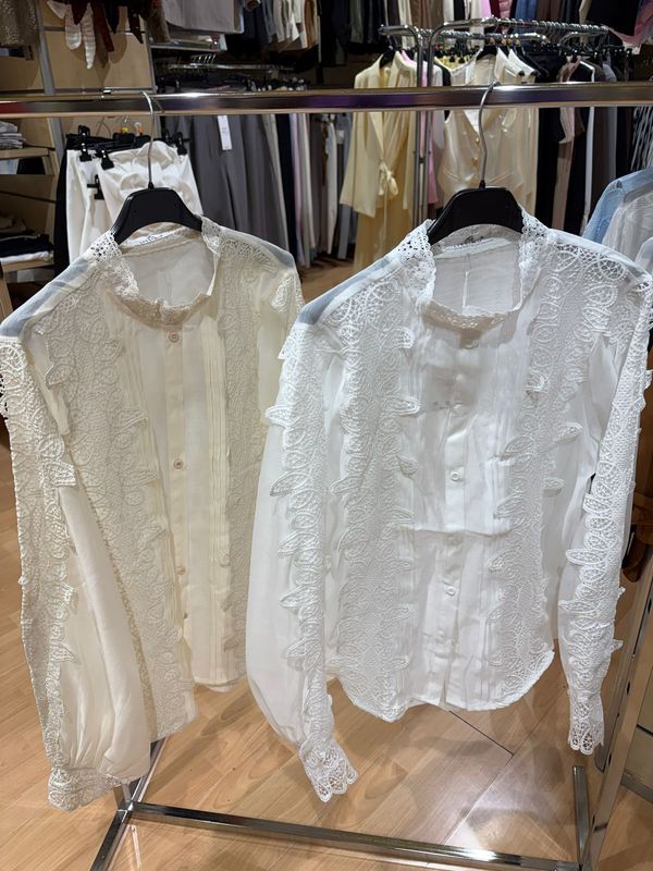 CAMICIA DONNA MODELLO COREANA CON PIZZO IN RILIEVO