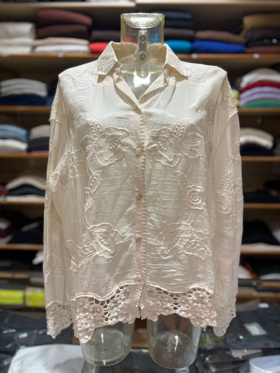 CAMICIA IN COTONE CON INSERTI IN PIZZO