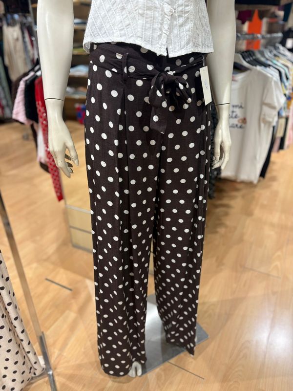 PANTALONE LARGO FANTASIA POIS CON CINTURA