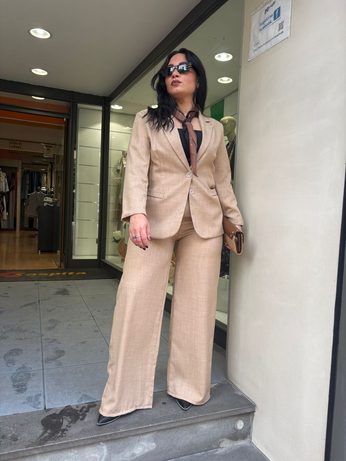 COMPLETO DONNA BLAZER SFIANCATO E PANTALONE PALAZZO