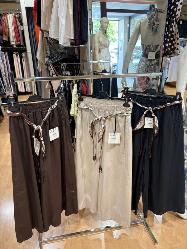 PANTALONE A PALAZZO CAPRI IN COTONE CON CINTA