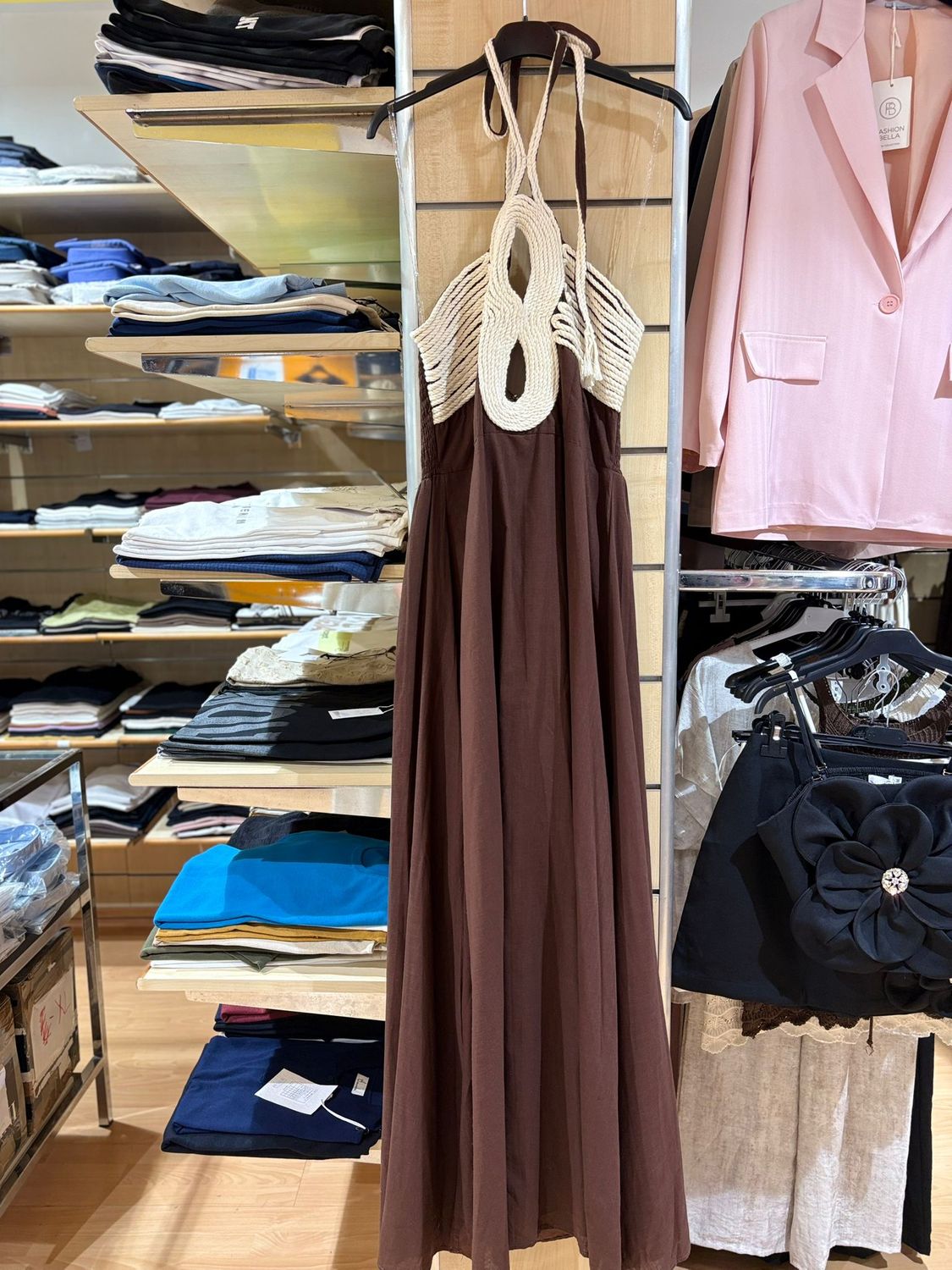 VESTITO LUNGO CON CORPETTO IN RILIEVO