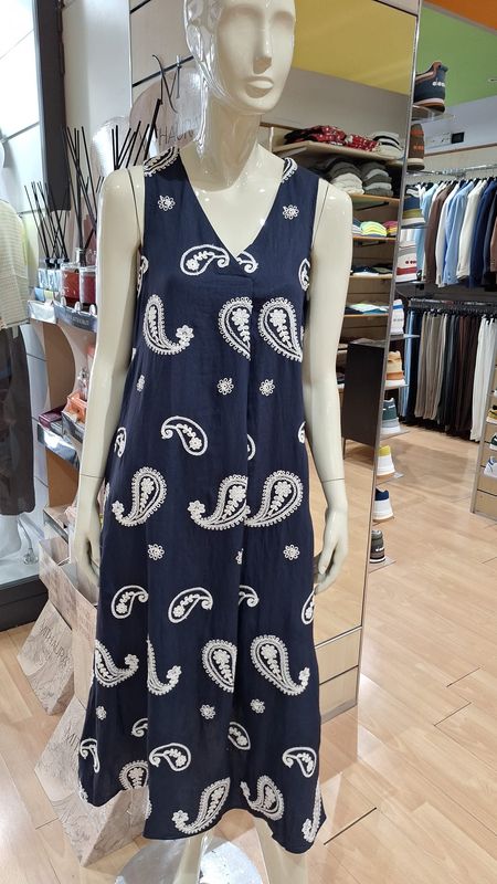ABITO LUNGO IN MISTO LINO CON MOTIVI PAISLEY IN RILIEVO