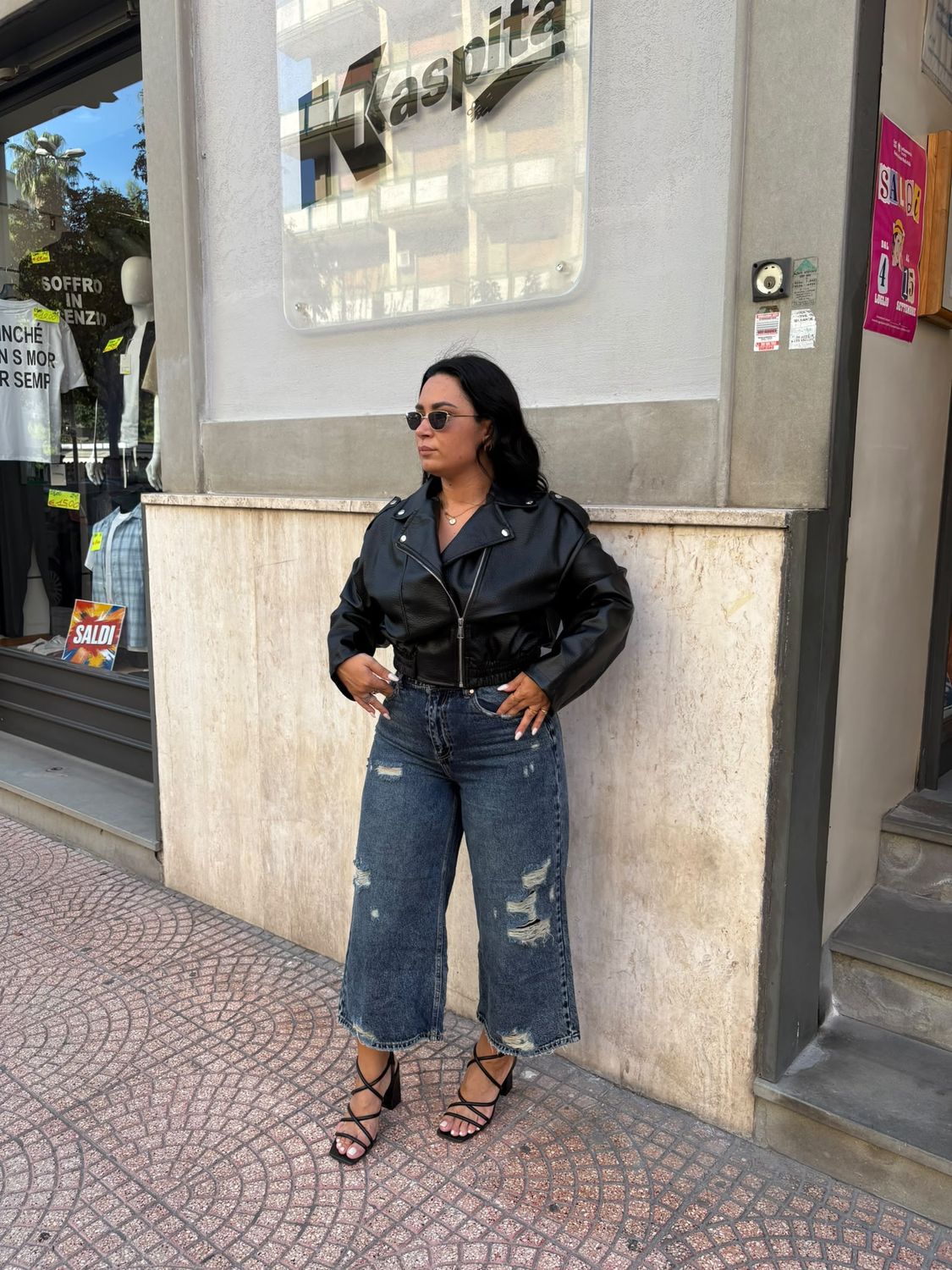 GIUBBOTTO BIKER IN ECOPELLE CON ELASTICO